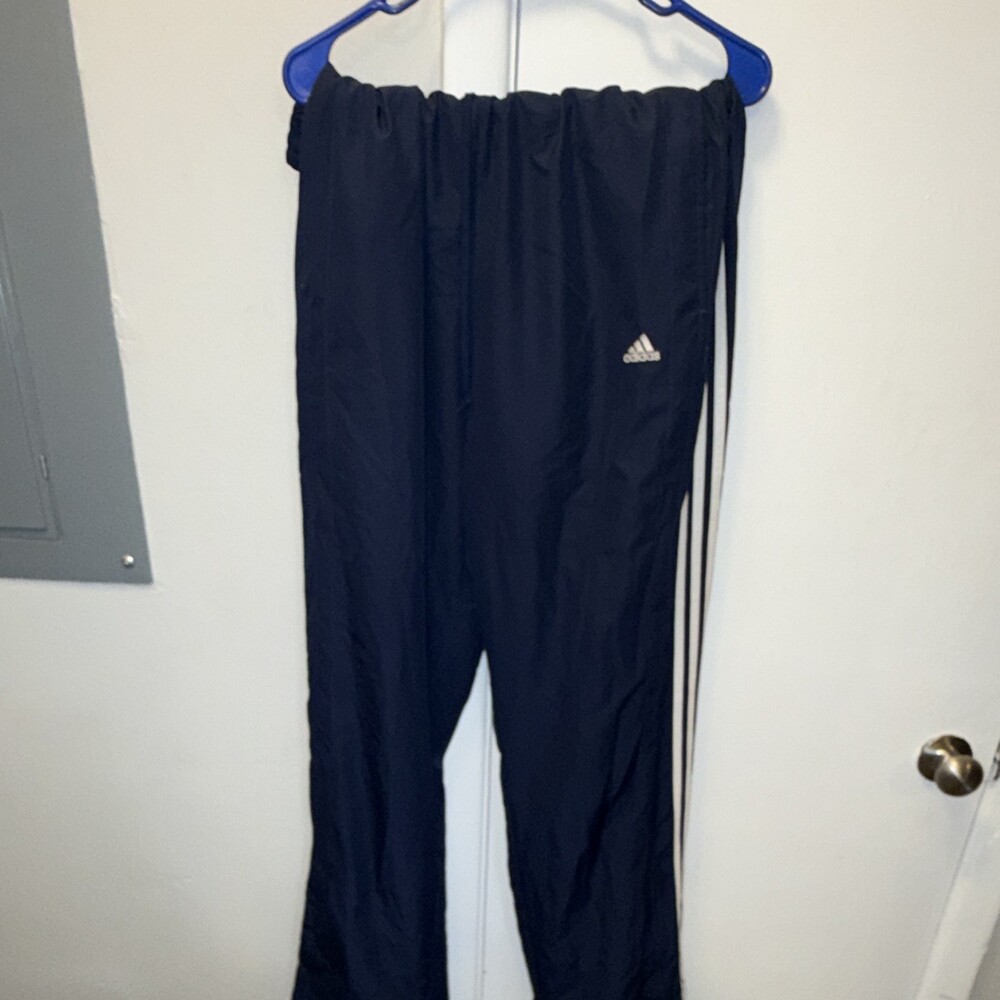Vtg 2006 Adidas Track Pants XL Navy Blue White 3 Stripe Windbreaker AZF001 Mesh